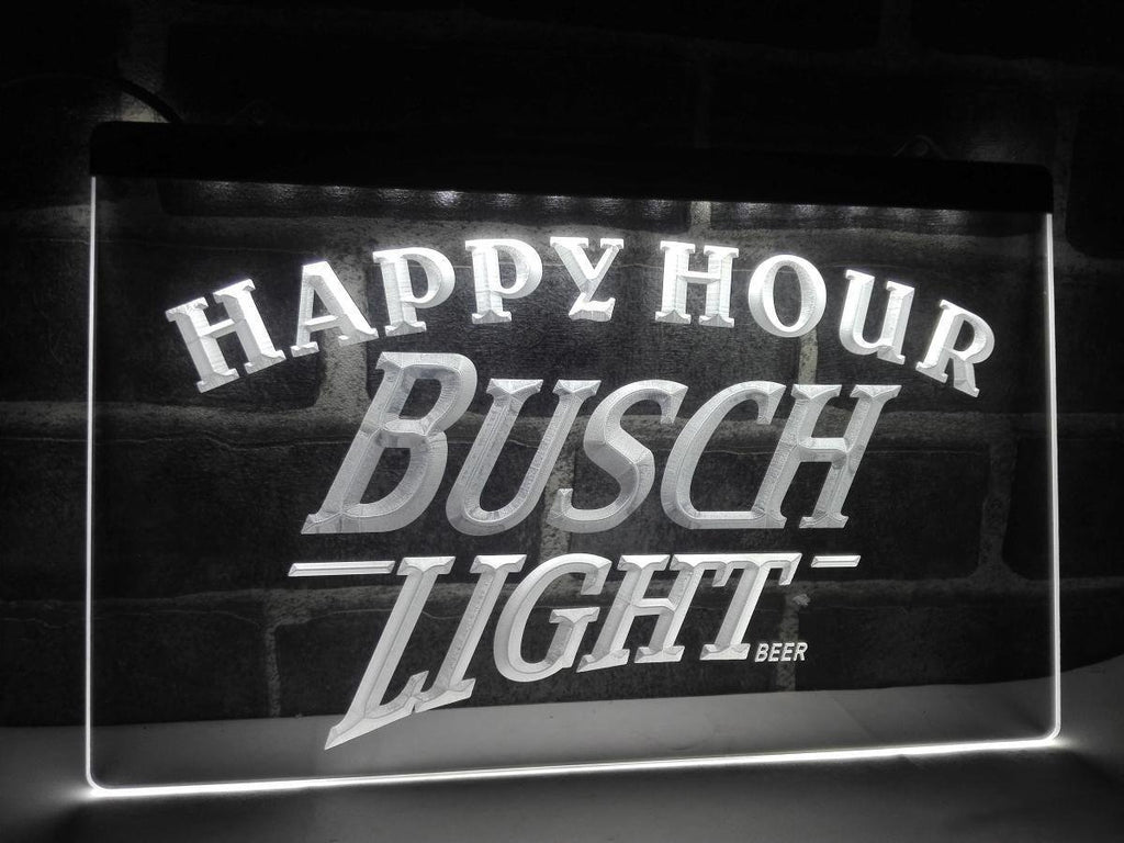 Busch Light Happy Hour LED Neon Sign USB - White - TheLedHeroes