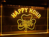 Bud Light Shamrock Happy Hour LED Neon Sign USB - Yellow - TheLedHeroes