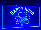 Bud Light Shamrock Happy Hour LED Neon Sign USB - Blue - TheLedHeroes