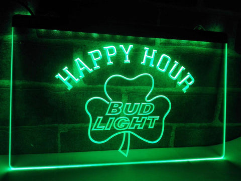 Bud Light Shamrock Happy Hour LED Neon Sign USB -  - TheLedHeroes