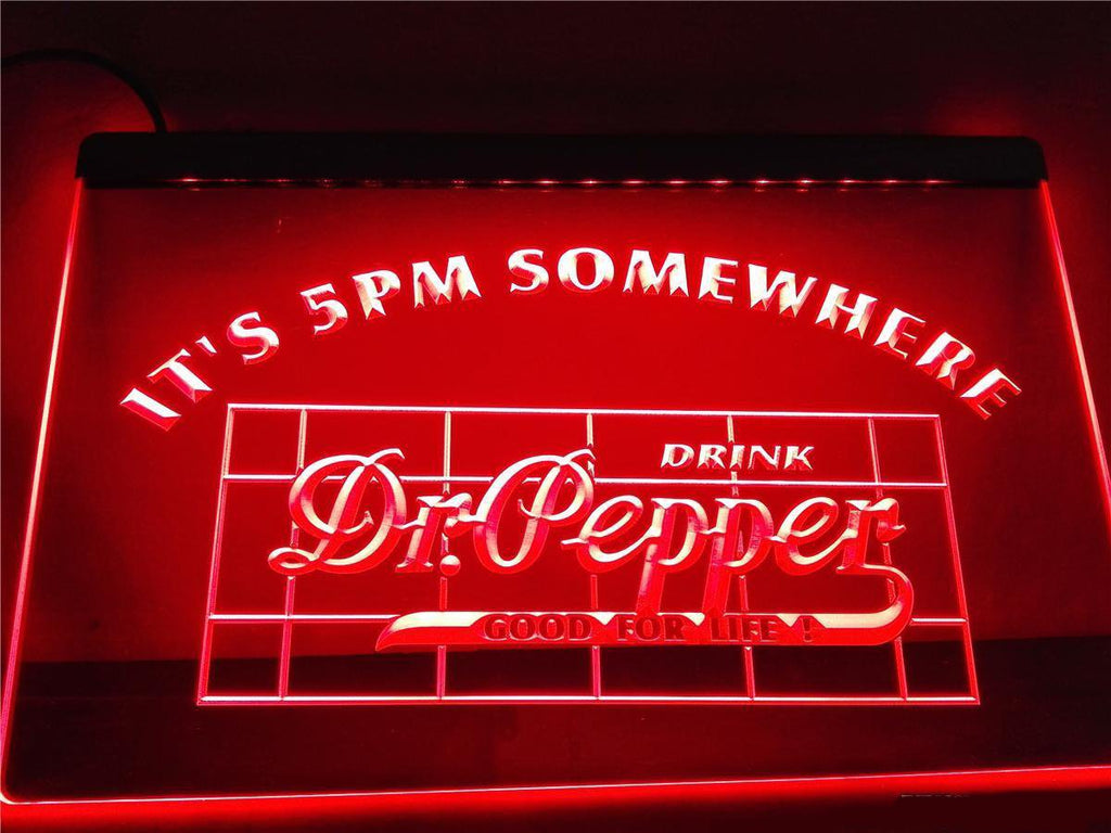 Dr Pepper It's 5pm Somewhere LED Neon Sign Electrical - Red - TheLedHeroes