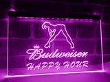 Budweiser Girl Happy Hour LED Neon Sign USB - Purple - TheLedHeroes