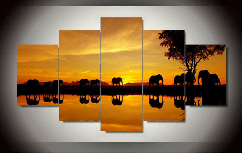 African elephants 5 Pcs Wall Canvas -  - TheLedHeroes