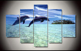 Dolphins jumping 5 Pcs Wall Canvas -  - TheLedHeroes