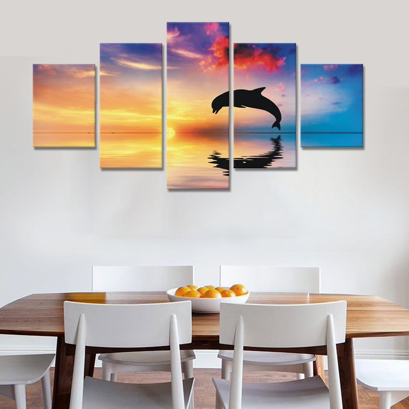 Dolphin in the sunset 5 Pcs Wall Canvas -  - TheLedHeroes