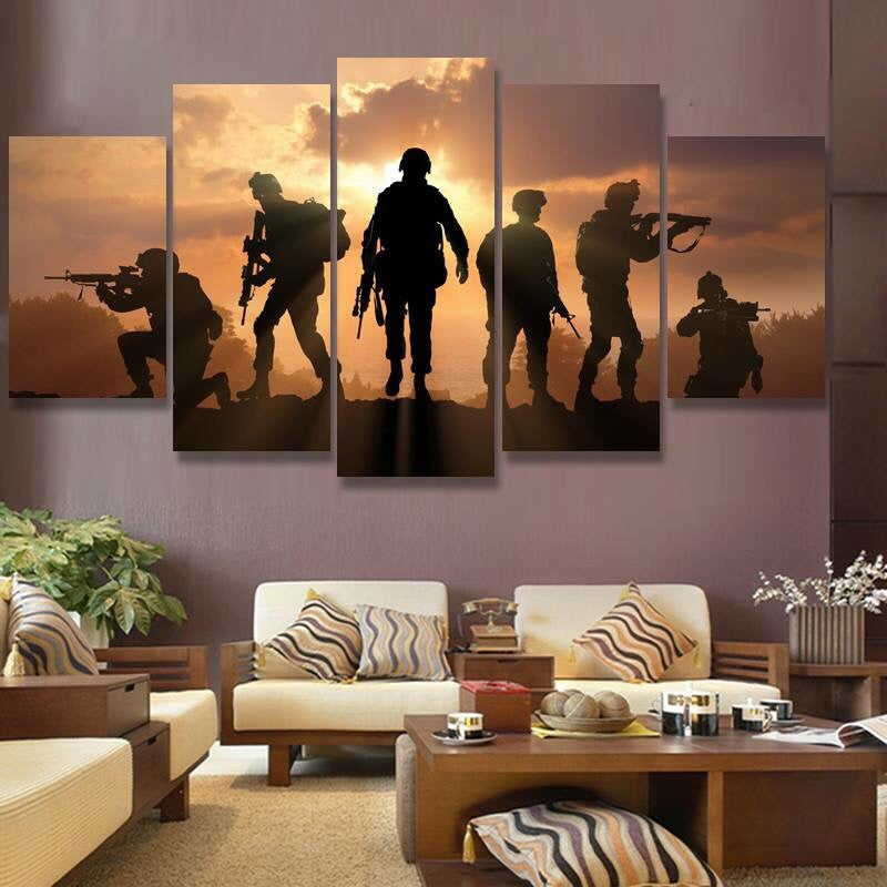 Soldiers sunset 5 Pcs Wall Canvas -  - TheLedHeroes
