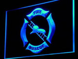 Firefighter Helmet Ladder Fire LED Neon Sign USB - Blue - TheLedHeroes