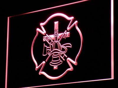 Firefighter Fire Helmet AXE Ladder LED Neon Sign USB - Red - TheLedHeroes