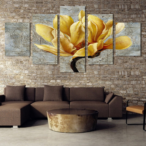 Gold Orchid Flower 5 Pcs Wall Canvas -  - TheLedHeroes