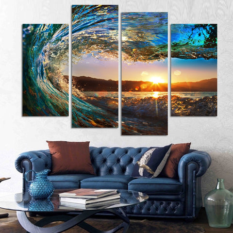 Sea wave Landscape 4 Pcs Wall Canvas -  - TheLedHeroes