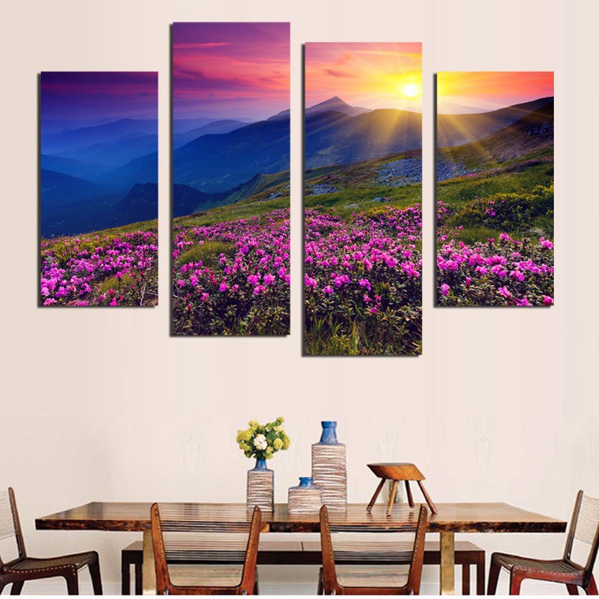 Sea of Flower Decor Sunset 4 Pcs Wall Canvas -  - TheLedHeroes
