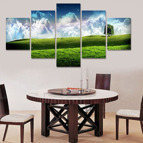 Green cloud landscape 5 Pcs Wall Canvas -  - TheLedHeroes