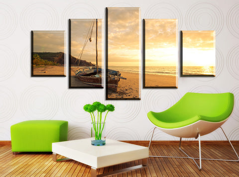 Sunrise beach 5 Pcs Wall Canvas -  - TheLedHeroes