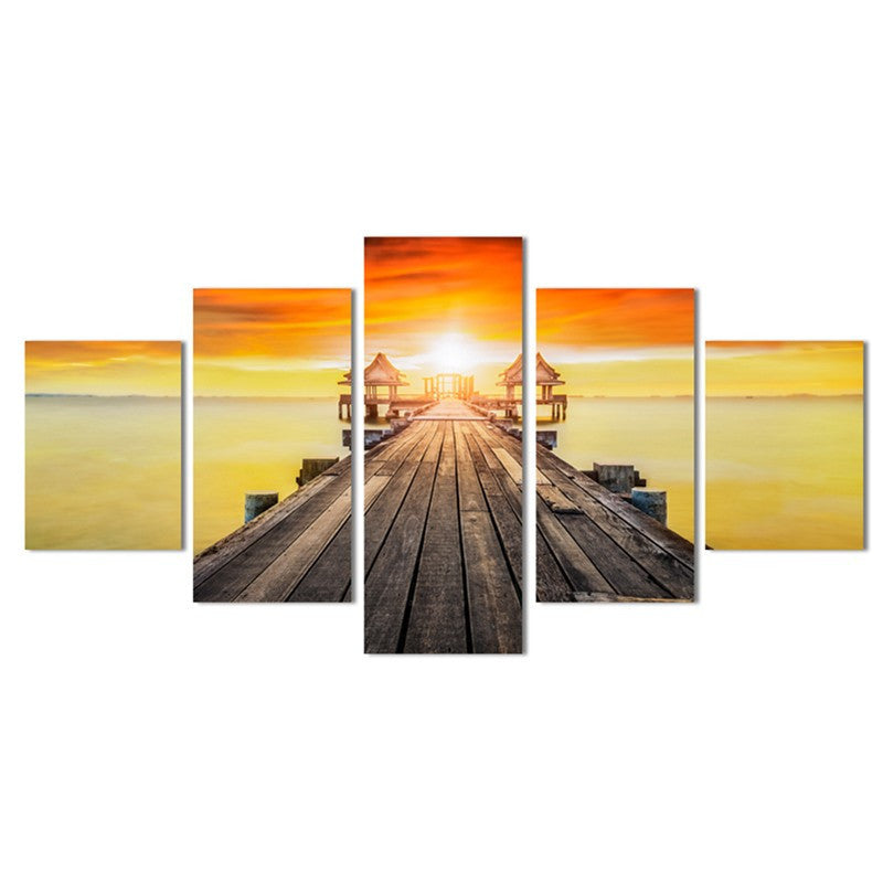 Stack Wood Seaside Landscape 5 Pcs Wall Canvas -  - TheLedHeroes