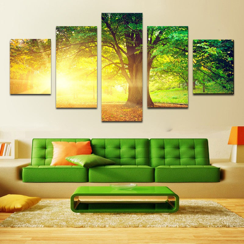 Trees in the sunlight 5 Pcs Wall Canvas -  - TheLedHeroes