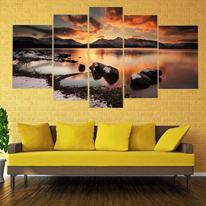 Mountains and see in the sunset 5 Pcs Wall Canvas -  - TheLedHeroes