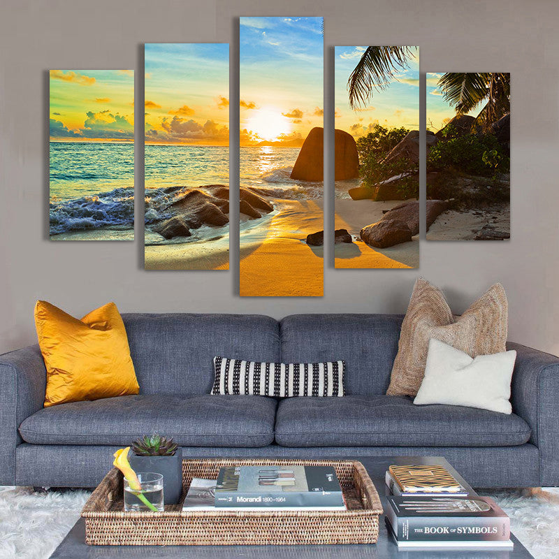 Ocean sunset 5 Pcs Wall Canvas -  - TheLedHeroes