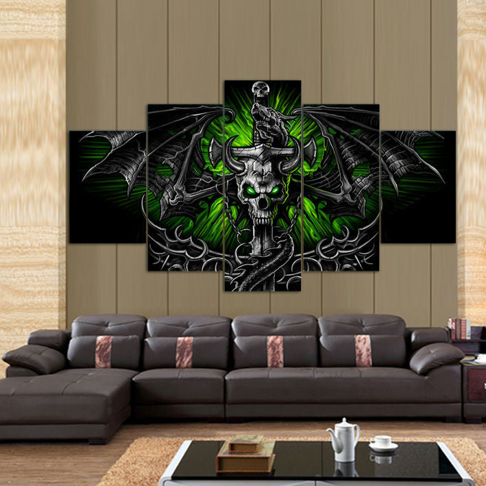 Skull Dragon 5 Pcs Wall Canvas -  - TheLedHeroes