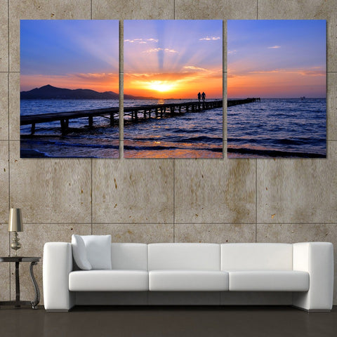 Sunrise on the sea with bridge lover 3 Pcs Wall Canvas -  - TheLedHeroes