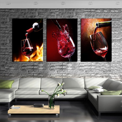 Red Wine Cup Bottle 3 Pcs Wall Canvas -  - TheLedHeroes