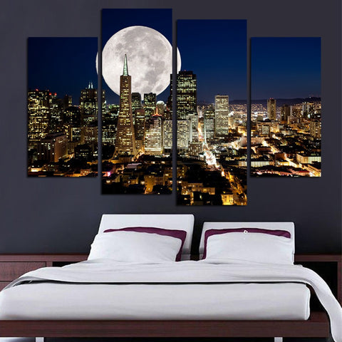 New York city night view 4 Pcs Wall Canvas -  - TheLedHeroes
