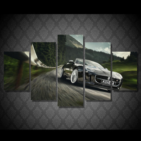Black Car Running On The Way 5 Pcs Wall Canvas -  - TheLedHeroes