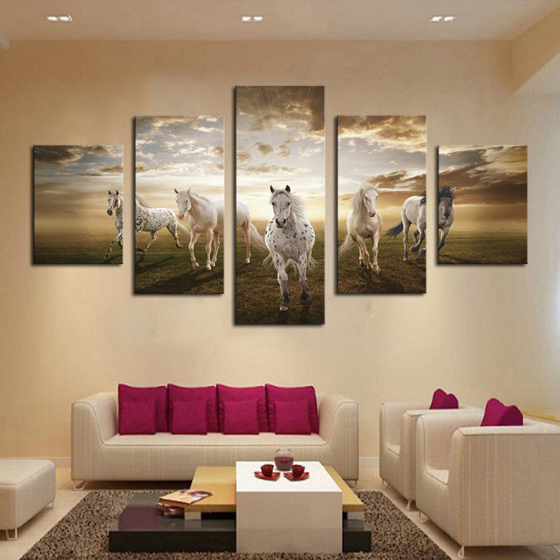 Wild horses 5 Pcs Wall Canvas -  - TheLedHeroes