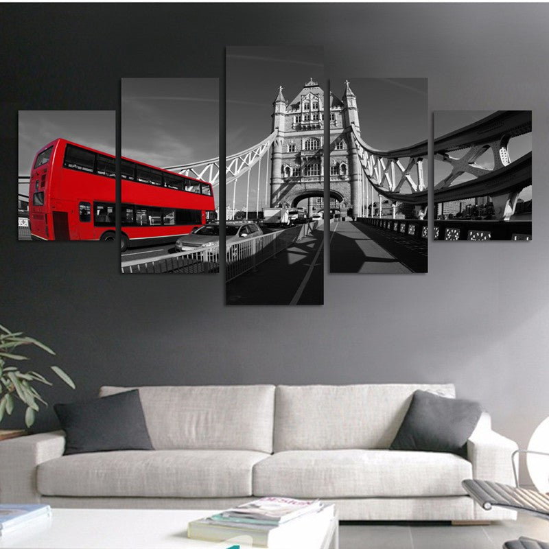 London Bus Landscape 5 Pcs Wall Canvas -  - TheLedHeroes