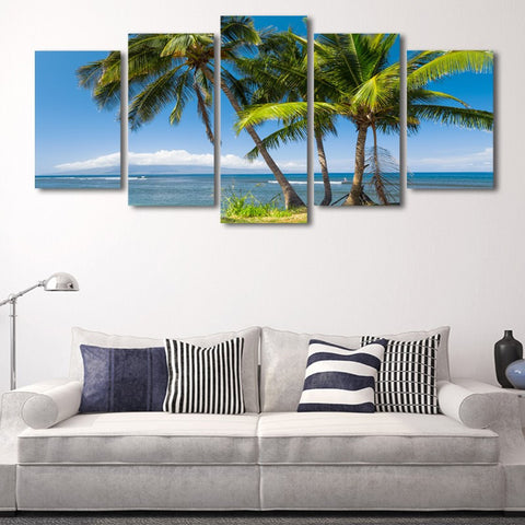 Blue sea beach 5 Pcs Wall Canvas -  - TheLedHeroes