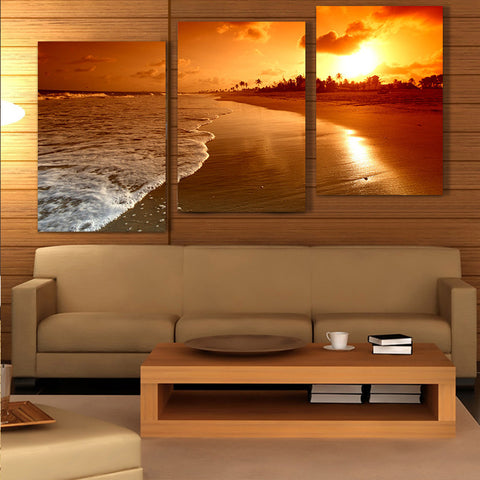 Sunset beach 2 - 3 Pcs Wall Canvas -  - TheLedHeroes