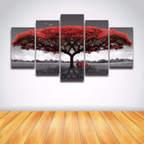 Red Wooden Art Landscape 5 Pcs Wall Canvas -  - TheLedHeroes
