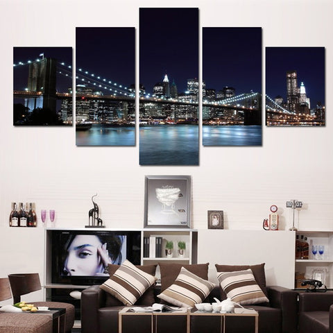 New York Bridge 5 Pcs Wall Canvas -  - TheLedHeroes