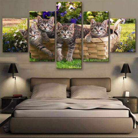 Cats in a basket 5 Pcs Wall Canvas -  - TheLedHeroes