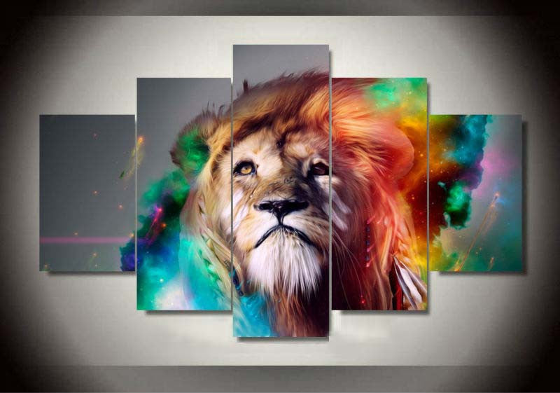 Colored Lion 5 Pcs Wall Canvas -  - TheLedHeroes