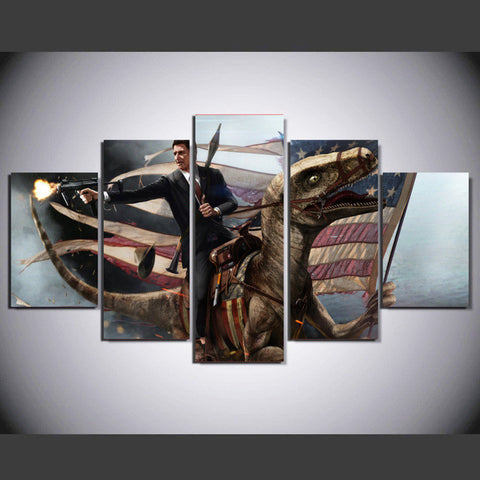 Man on a dinosaur 5 Pcs Wall Canvas -  - TheLedHeroes