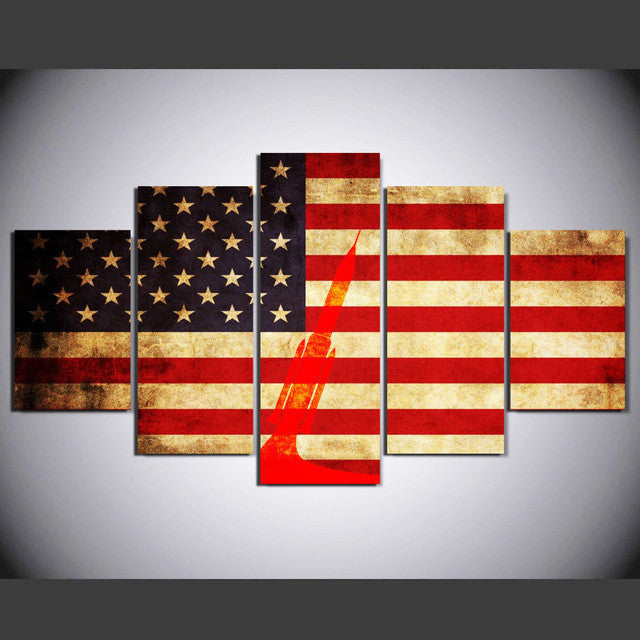 American flag 5 Pcs Wall Canvas -  - TheLedHeroes