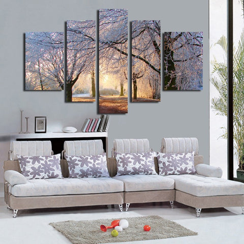 Woods in the snow 5 Pcs Wall Canvas -  - TheLedHeroes