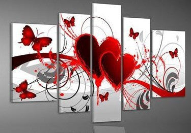Love heart and butterfly 5 Pcs Wall Canvas -  - TheLedHeroes