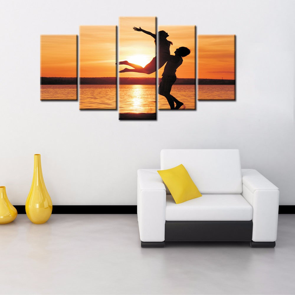 Couple in the sunset 5 Pcs Wall Canvas -  - TheLedHeroes
