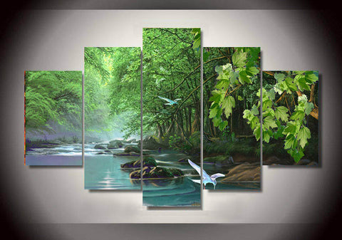 River in the forest 5 Pcs Wall Canvas -  - TheLedHeroes