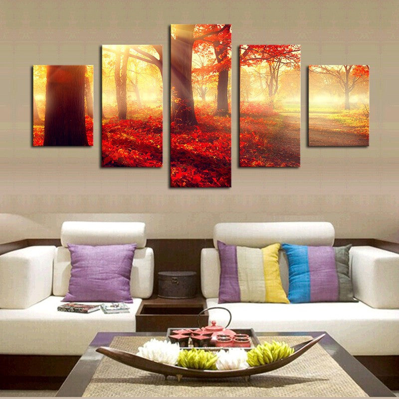 Sunset Red Trees 5 Pcs Wall Canvas -  - TheLedHeroes