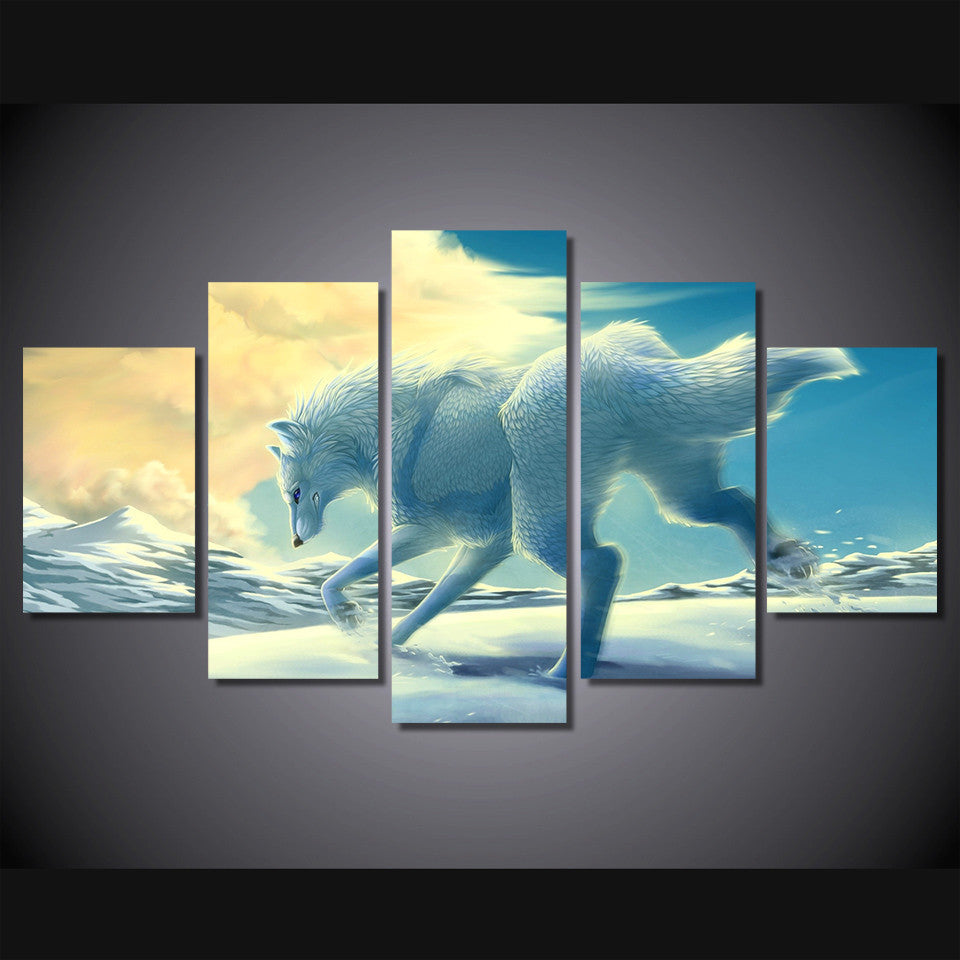 White wolf in the snow 5 Pcs Wall Canvas -  - TheLedHeroes