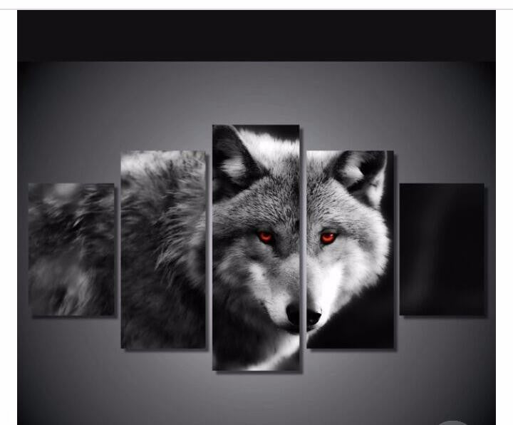Wolf black and white 5 Pcs Wall Canvas -  - TheLedHeroes