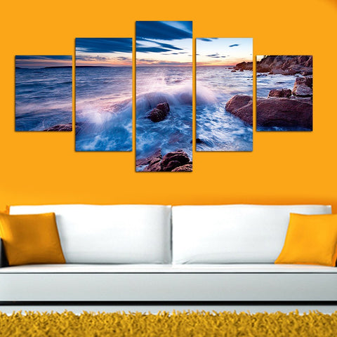 Sea and rocks 5 Pcs Wall Canvas -  - TheLedHeroes