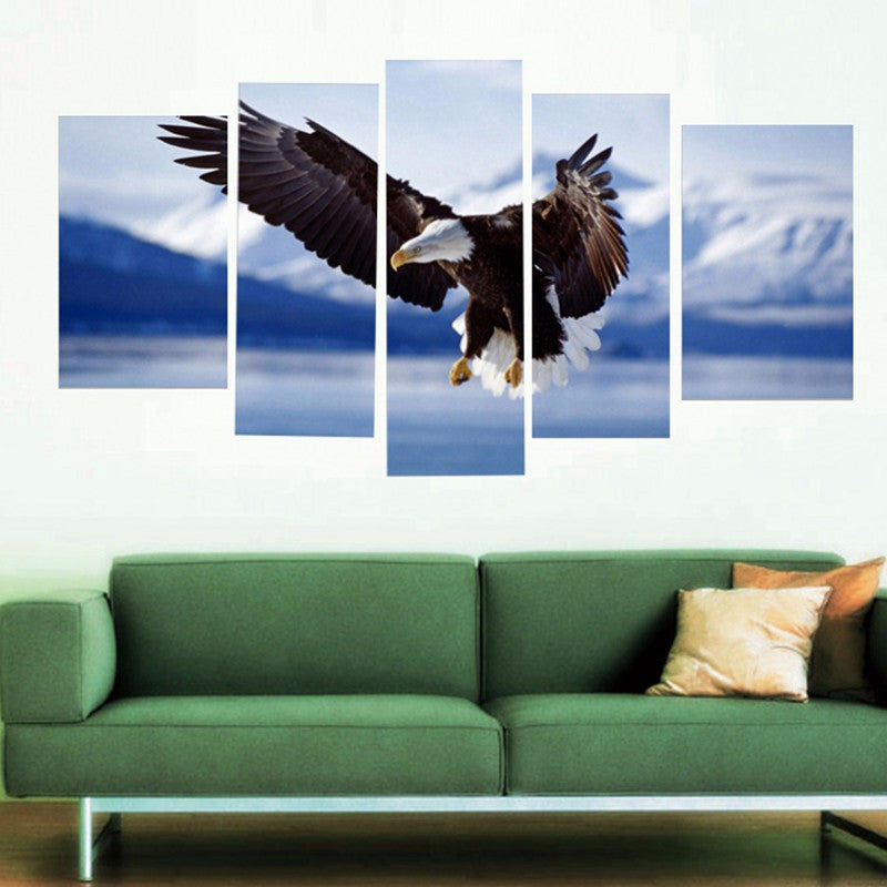Eagle in the snow 5 Pcs Wall Canvas -  - TheLedHeroes