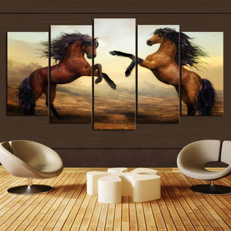 Brown Horses 5 Pcs Wall Canvas -  - TheLedHeroes