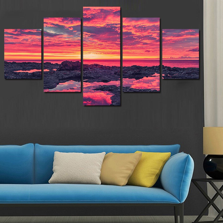 Beautiful pink sky 5 Pcs Wall Canvas -  - TheLedHeroes