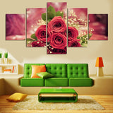 Abstract Red Rose Flowers 5 Pcs Wall Canvas -  - TheLedHeroes
