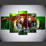Tiger in the grass 5 Pcs Wall Canvas -  - TheLedHeroes
