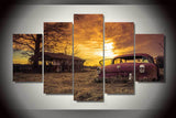 Abandoned car in the sunset 5 Pcs Wall Canvas -  - TheLedHeroes